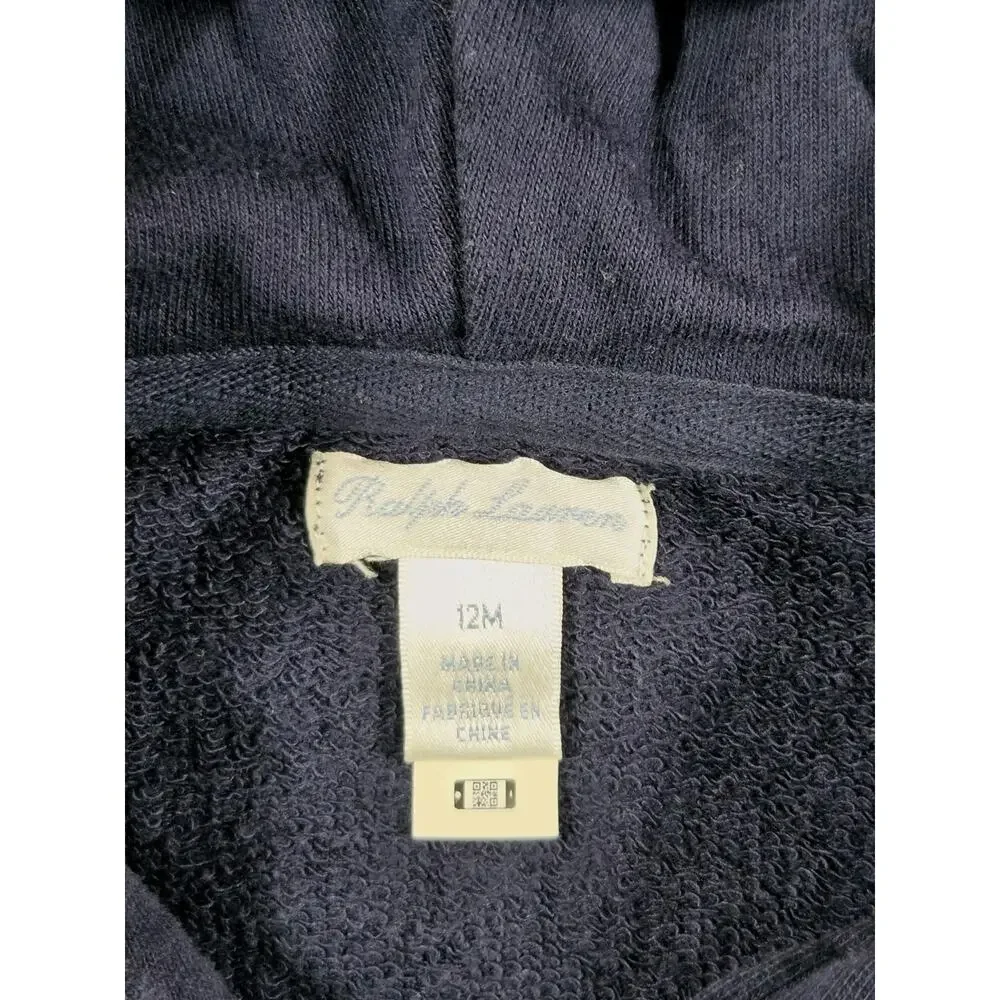 Ralph Lauren Bear Full Zip Hoodie Baby Boy Sz 12M Embroidered Blue Toddler C10